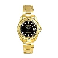 Del Mar 50273 42mm Stainless Steel Quartz Watch w/Stainless Steel Band in Gold with a Black dial