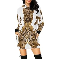 Hoodie Mini Dress For Women Streetwear Cheetah Baroque Gold White Dresses