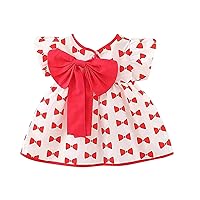 Toddler Baby Girl Suspender Ruffled Skirt Dress Bow Design Dress Summer Princess Dress for Vacation Flag Dress for
