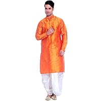 Men's Silk Blend Dhoti Kurta 38 Orange
