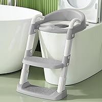 Potty Chair, potty training toilet seat with step stool ladder for Kids and Toddler Boys Girls - Kids Potty Training Soft Padded Seat（Gray）