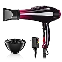 Hair Dryer Professional Blow Dryer Negative Ions 3500W Powerful Fast Drying Low Noise Long Cord Quick Dryer with Nozzle and Diffuser Hair Blow Dryer with 2 Speed and 3 Heat Settings (Purple-2)