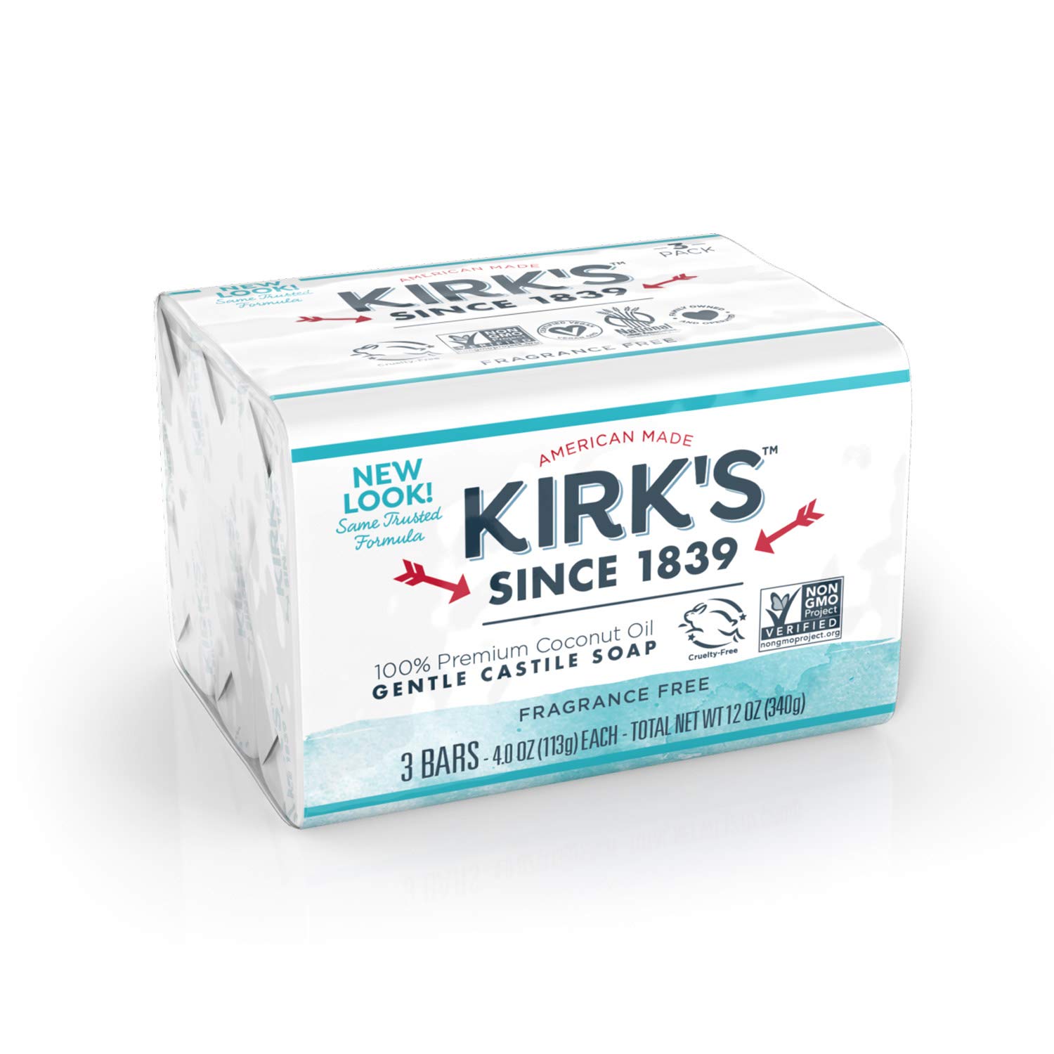 Kirk's Castile Bar Soap Clean Soap for Men, Women & Children | Premium Coconut Oil | Sensitive Skin Formula, Vegan | Fragrance-Free/Unscented | 4 oz. Bars - 18 Pack