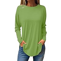 Womens Tops Long Sleeve Solid Color Round Neck Loose Fit T Shirts 2024 Summer Fashion Y2K Tunic Blouse