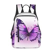Purple Butterfly Print Backpack Laptop Bags Lightweight Unisex Daypacks For Outdoor Travel Work