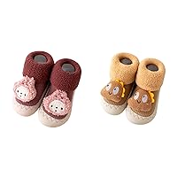 2PCS Baby Sock Shoes Warm Fleece Lined Footwear Kids Toddler First-Walking Anti-Slip Rubber Sole Toddle Sneakers
