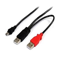 1 ft USB Y Cable for External Hard Drive - USB A to mini B - USB cable - USB (M) to mini-USB Type B (M) - USB 2.0 - 1 ft - black - USB2HABMY1, 1 ft / 30cm