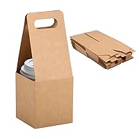 CHGCRAFT 40Pcs Drink Carrier with Handles Kraft Paper Box for Drink Holder Beverage Holder Foldable drink holders for Coffee Smoothie Restaurants Food Delivery, 9.5x3.5x3.5inch