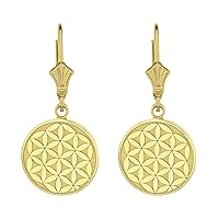 SOLID YELLOW GOLD FLOWER OF LIFE DAINTY DISC EARRING SET - Gold Purity:: 10K