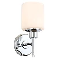 Design House Aubrey Transitional 1-Light Indoor Wall Light – Bathroom, Vanity, Hall, Kitchen, Living Room Sconce – Dimmable, Damp Listed – Frosted Glass and Polished Chrome, 589762