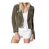[BLANKNYC] womens Luxury Clothing Cropped Suede Leather Motorcycle Jackets, Comfortable & Stylish Coats, Herb, X-Small