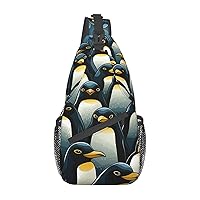 Stylish Crowd of Penguins Pattern Print Cross Chest Bag Crossbody Backpack Sling Shoulder Bag Travel Hiking Daypack Cycling Bag