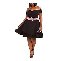 B. Darlin Womens Plus Floral Fit & Flare Cocktail Dress Black 14W