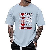 T Shirts for Man Love Print Tee Casual Graphic Tee Summer Loose T-Shirts Short Sleeve Round Neck Loose Sport Top