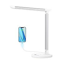 LED Desk Lamp, Eye-Caring Table Lamp with USB Charging Port, 35 Lighting Modes, Touch/Memory Function, Dimmable Reading Lamp Task Lamp Desk Lamps for Home Office(White)