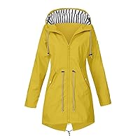 Waterproof Windproof Jacket Women Rain Jacket Lightweight Raincoat with Hood Adjustable Drawstring Tunic Windbreaker