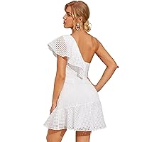 Summer Dresses for Women 2023 One Shoulder Ruffle Trim Plaid Short A-Line Dress