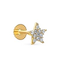 Tiny Star Stud Earring, Pave Diamond (0.08ct) Cartilage Piercing, 14k Gold Helix Piercing, Celestial Earring, Gifts for Women.