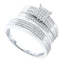 The Diamond Deal 10kt White Gold His & Hers Round Diamond Cluster Matching Bridal Wedding Ring Band Set 1/4 Cttw