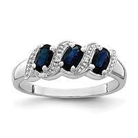 925 Sterling Silver Polished Open back Rhodium Sapphire and Diamond Ring Measures 2mm Wide Jewelry for Women - Ring Size Options: 6 7 8