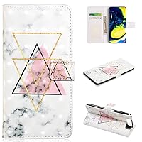 3D Painted Flip Cover for Galaxy A80 Phone Protection PU Leather Wallet Protective Case Stand Compatible Samsung Galaxy A80 SM-A805F/DS/Galaxy A90 6.7 inches Smartphone - White Pink