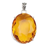 GEMHUB 105 Carat Yellow Citrine Gemstone Pendant Without Chain, 925 Sterling Silver Oval Shape Citrine Pendant Without Chain