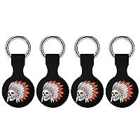 American Indian Eagle Chief Skull Anti-Scratch Protective Case Cover Compatible with AirTag with Keychain 4PCS