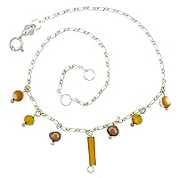 Sterling Silver Anklet Natural Brown Pearls Citrine Beads, adjustable 9-10 inch