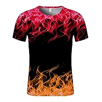 Men's Summer T-Shirts Novelty 3D Pattern Tees Funny Flame Graphic Shirts Crewneck Cool Short Sleeve Tops Holiday Shirt