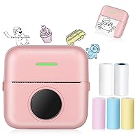 Portable Printer, Sticker Printer with 5 Rolls Thermal Paper, Gift for Kids, Friends, Monochrome Printer for Pictures, Photos, Journals, DIY, Compatible with Android or iOS APP