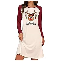 Christmas Dresses for Women Women Fashion Casual Stitching Christmas Antlers Print Merry Christmas