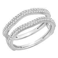0.48 Carat (Ctw) 14K White Gold Plated Round White Diamond Ladies Wedding Enhancer Double Ring 1/2 CT