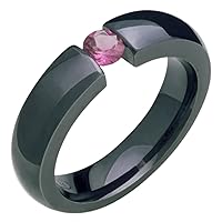 Black Titanium and Pink Tourmaline Gemstones Tension Set Ring 5mm Wide Comfort Fit Wedding Band