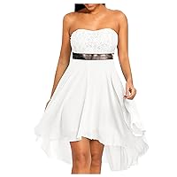 Womens Summer Strapless High Low Dresses for Party Sexy Off Shoulder Bandeau Dress Chiffon Flowy Wedding Guest Dresses