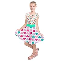 PattyCandy Girl's Fashion Bright Hearts Pattern Kids Short Sleeve Dress - 4