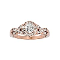 Certified 14K Gold Ring in Round Cut Moissanite Diamond (0.59 ct) Round Cut Natural Diamond (0.37 ct) With White/Yellow/Rose Gold Engagement Ring For Women