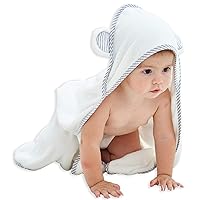 Hooded Towel - Rayon Made from Bamboo, Bath Towel with Bear Ears for Newborn, Babie, Toddler, Infant - Absorbent Large Baby Towel - White, 37.5 x 37.5 Inch