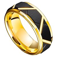 Men's Wedding Band Engagement Ring Personalized Black Tungsten Rings For Men Wedding Band Gold Step Edge Size 3-15