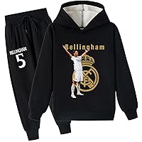 Kid Brushed Long Sleeve Sweatshirts with Sweatpants,Jude Bellingham Hoodie Real Madrid CF Pullover Tracksuit for Boys