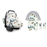 Baby Car Seat Cover & Minky Carseat Head Support for Boys, Adventure Mountains Infant Car Seat Insert and Strap Covers