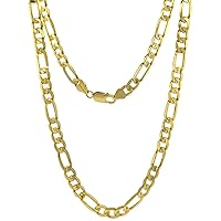 Solid Yellow 10K Gold 7.5mm Figaro Chain Necklace for Men and Women Concave High Polished 22-30 inch