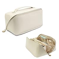 S-SNAIL-OO Upgrade Large-capacity Travel Cosmetic Bag, Women Pu Leather Waterproof Portable Cosmetic Bag with Handle, Storage Bag for Place Skin Care Products, Jewelry, Sundries. (White)