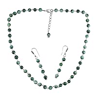 Silvesto India Handmade Jewelry Manufacturer 925 Sterling Silver, Round Beaded Green Quartz, Necklace & Earring Set Jaipur Rajasthan India