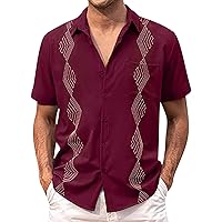 Men's Cuban Guayabera Shirt Short Sleeve Button Down Shirts Casual Summer Beach 2024 Wrinkle Free Fashion Untucked Tops