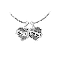 Tuscany Silver Women's Sterling Silver Rhodium Plated Separable Stardust 'Best Friend' Heart Pendants on Curb Chain - 46cm/18
