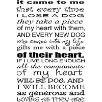 It Came to me That Every time I Lose a Dog They take a Piece of My Heart with Them, and Every New Dog who Comes into My Life Gifts me with a Piece of Their Heart Wall Art Wall Sayings