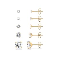 PAVOI 14K Gold Plated Five Pairs Stainless Steel Stud Earrings Set for Women | Hypoallergenic 5 Earrings Pack | Premium Cubic Zirconia Studs