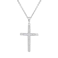 Gilded 1/10 ct. T.W. Lab Grown Diamond (SI1-SI2 Clarity, F-G Color) and Sterling Silver Cross Pendant with an 18 Inch Spring Ring Clasp Cable Chain