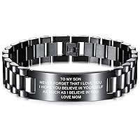 TO MY SON Love from MOM AND DAD Courage Inspirational Bracelets Personalized Graduation Gifts for Teenage Stainless Steel Adjustable Wristband Birthday Gift