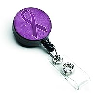 Caroline's Treasures AN1207BR Purple Ribbon for Pancreatic and Leiomyosarcoma Cancer Awareness Retractable Badge Reel, Belt Clip, Multicolor